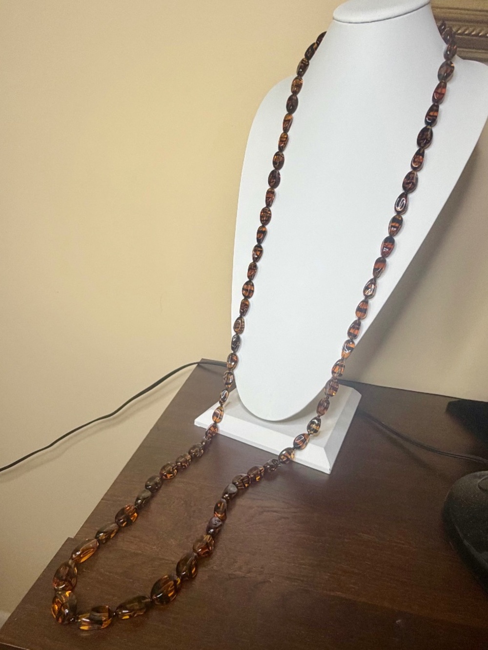 Vintage Amber Black Root Beer Glass Necklace 30" Drop VERY LONG - Picture 16 of 16
